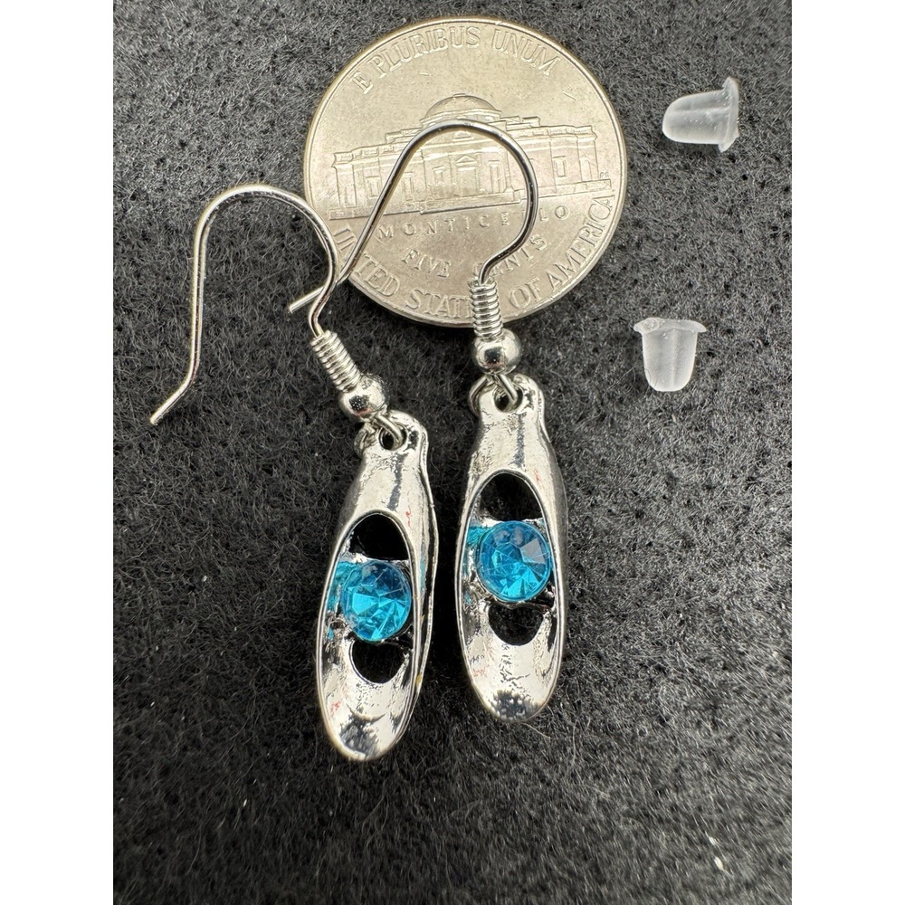 Silver Tone Blue Simulated Crystal Rhinestone Oval Dangle Earrings Hook